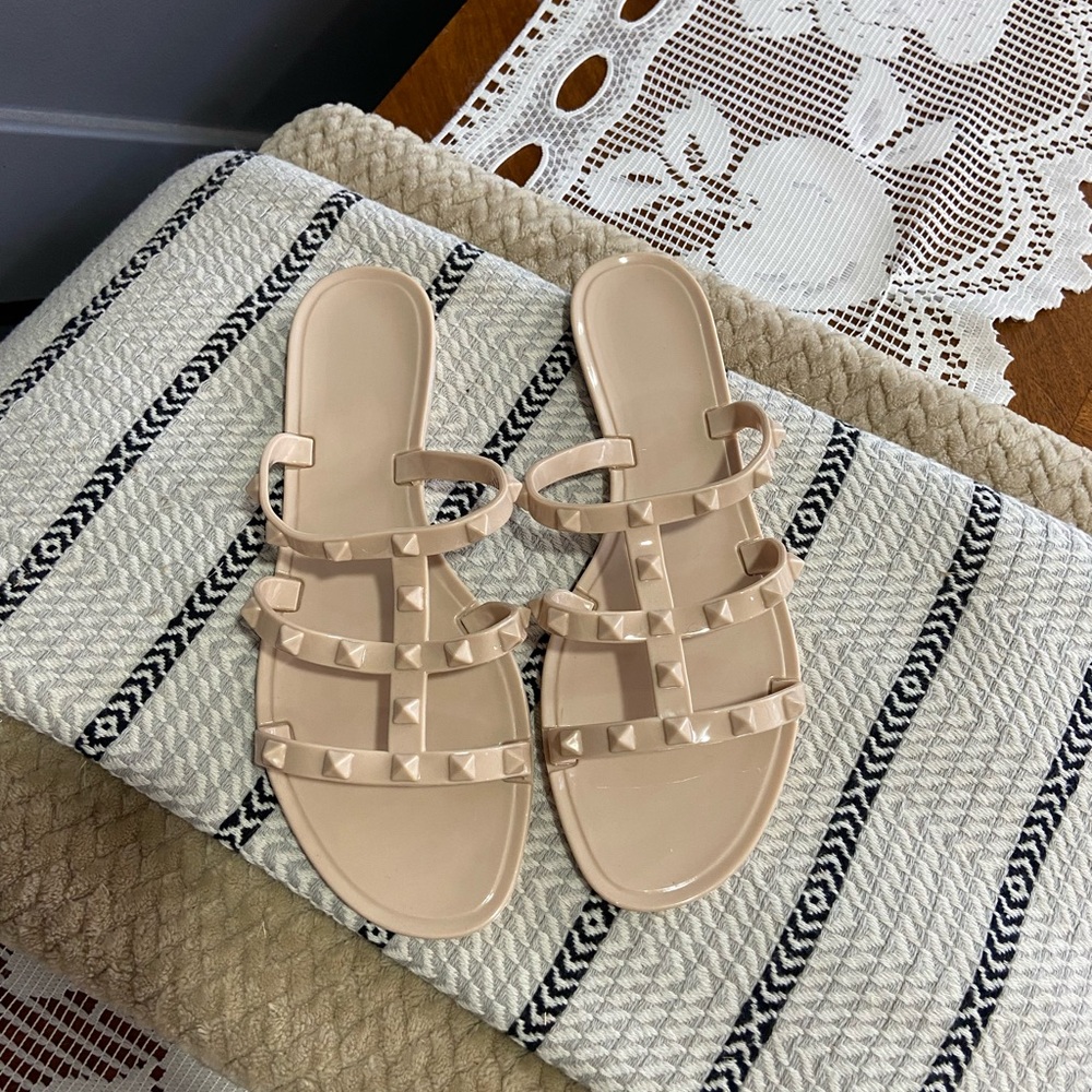 Studded Beige Jelly Sandals - Picture 2 of 6